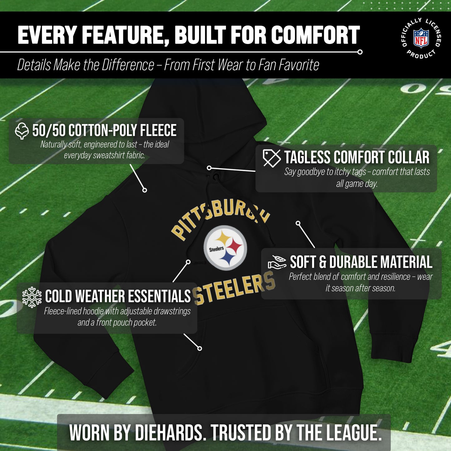 Pittsburgh Steelers Team Fan Apparel NFL  Gameday Hoodie - Black