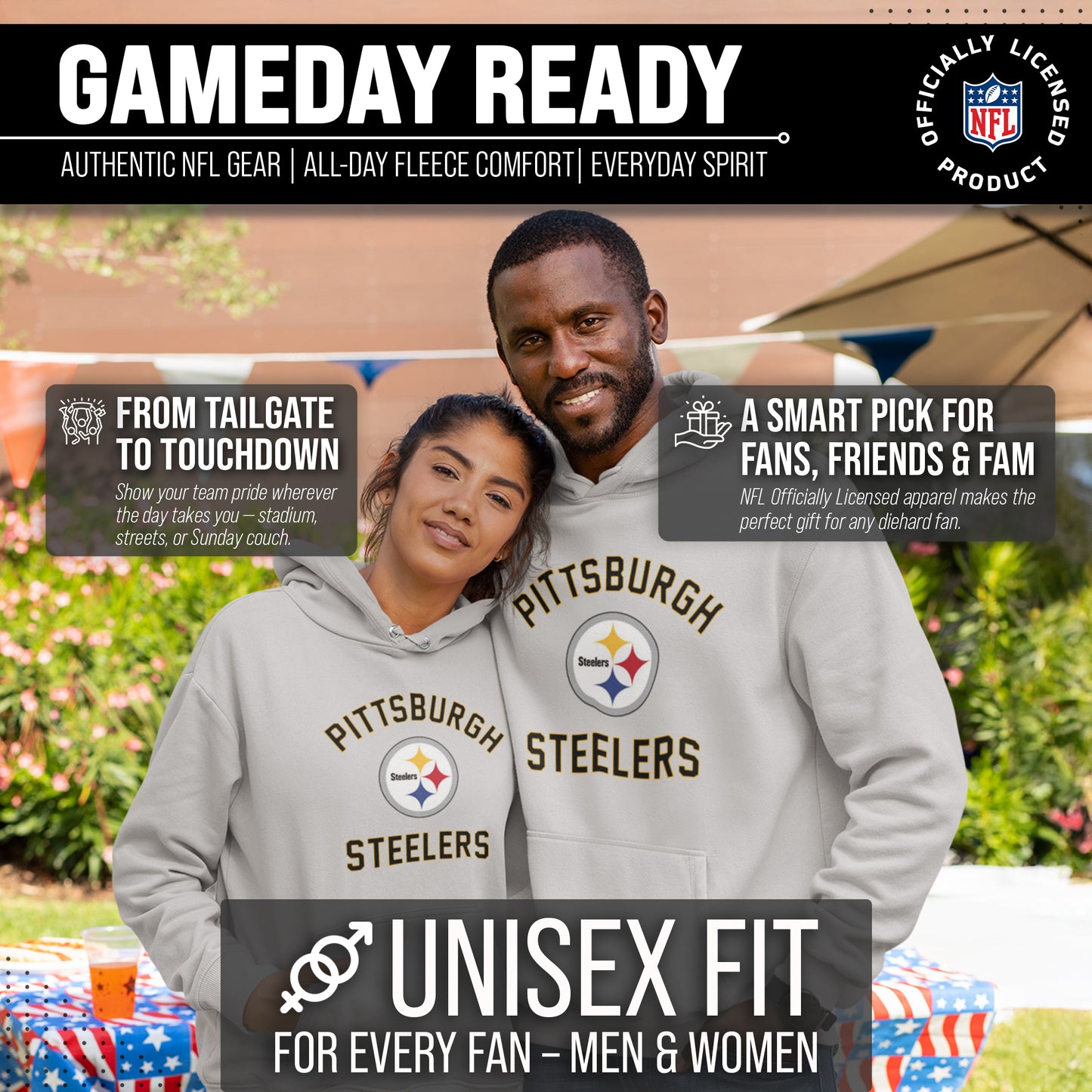 Pittsburgh Steelers Team Fan Apparel NFL  Gameday Hoodie - Sport Gray