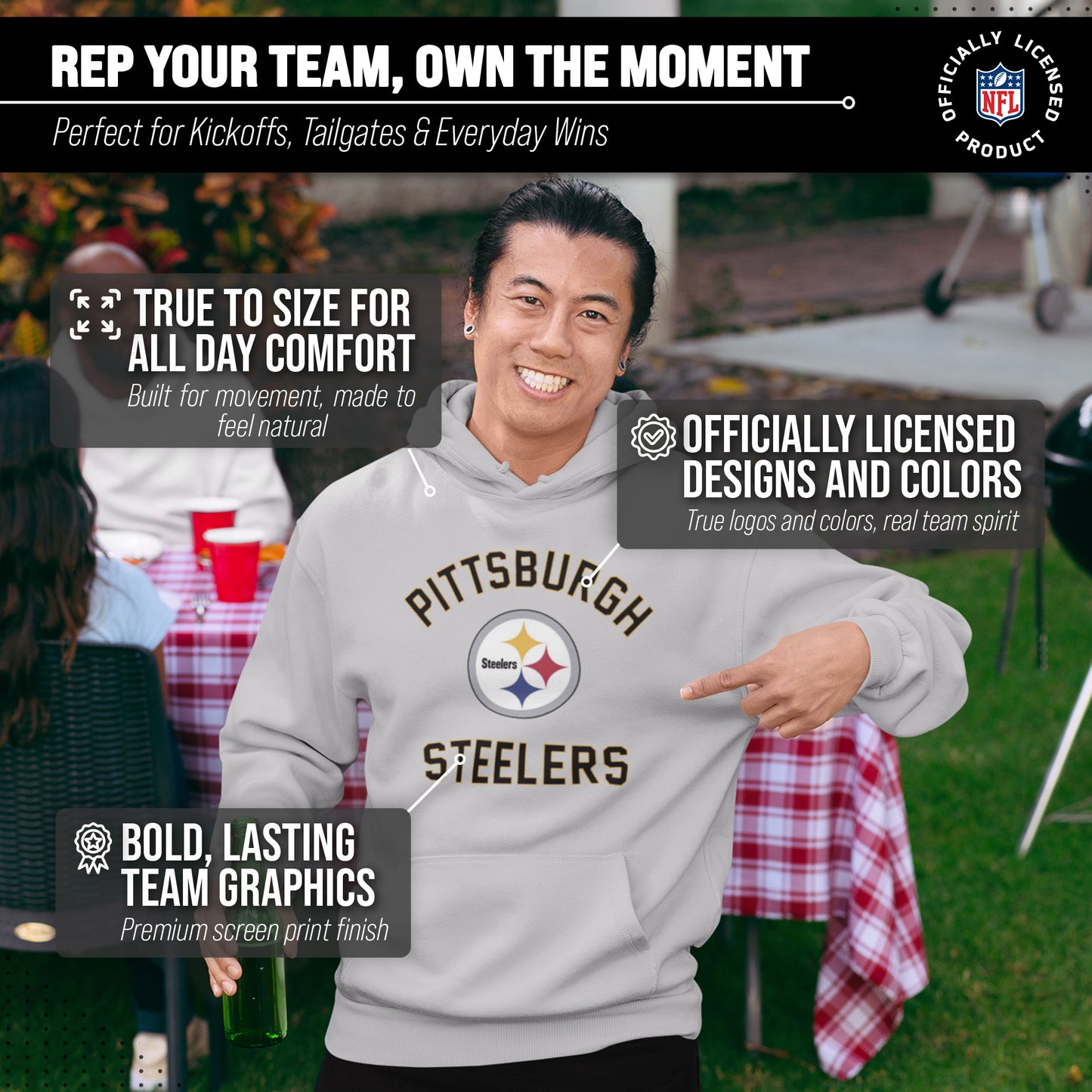 Pittsburgh Steelers Team Fan Apparel NFL  Gameday Hoodie - Sport Gray