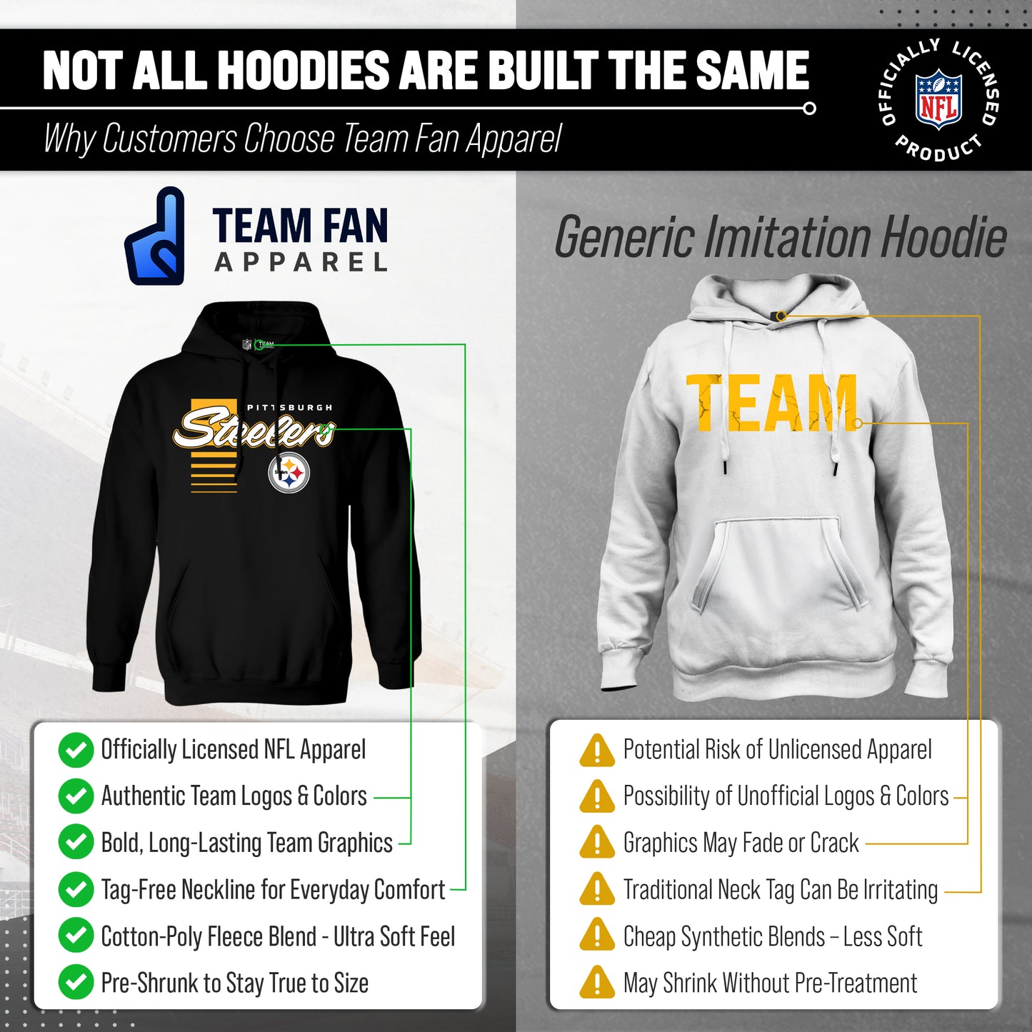 Pittsburgh Steelers NFL Adult Unisex Retro Script Ultra Soft Fleece Hooded Sweatshirt - Black