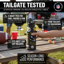 Pittsburgh Steelers NFL 34oz Quencher Stainless Steel Insulated Water Bottle - Black