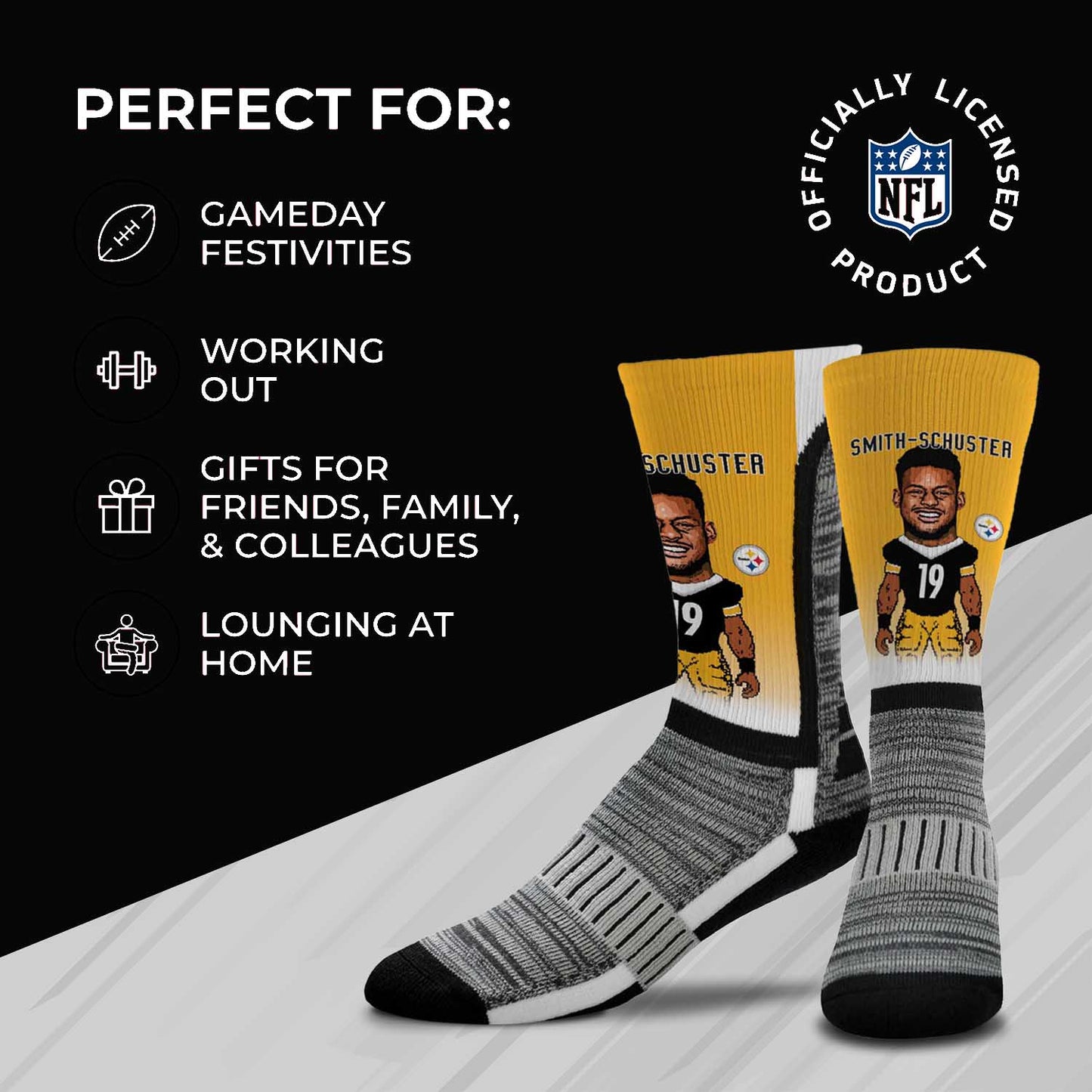 Pittsburgh Steelers NFL Adult V Curve MVP Player Crew Socks - Gold #19