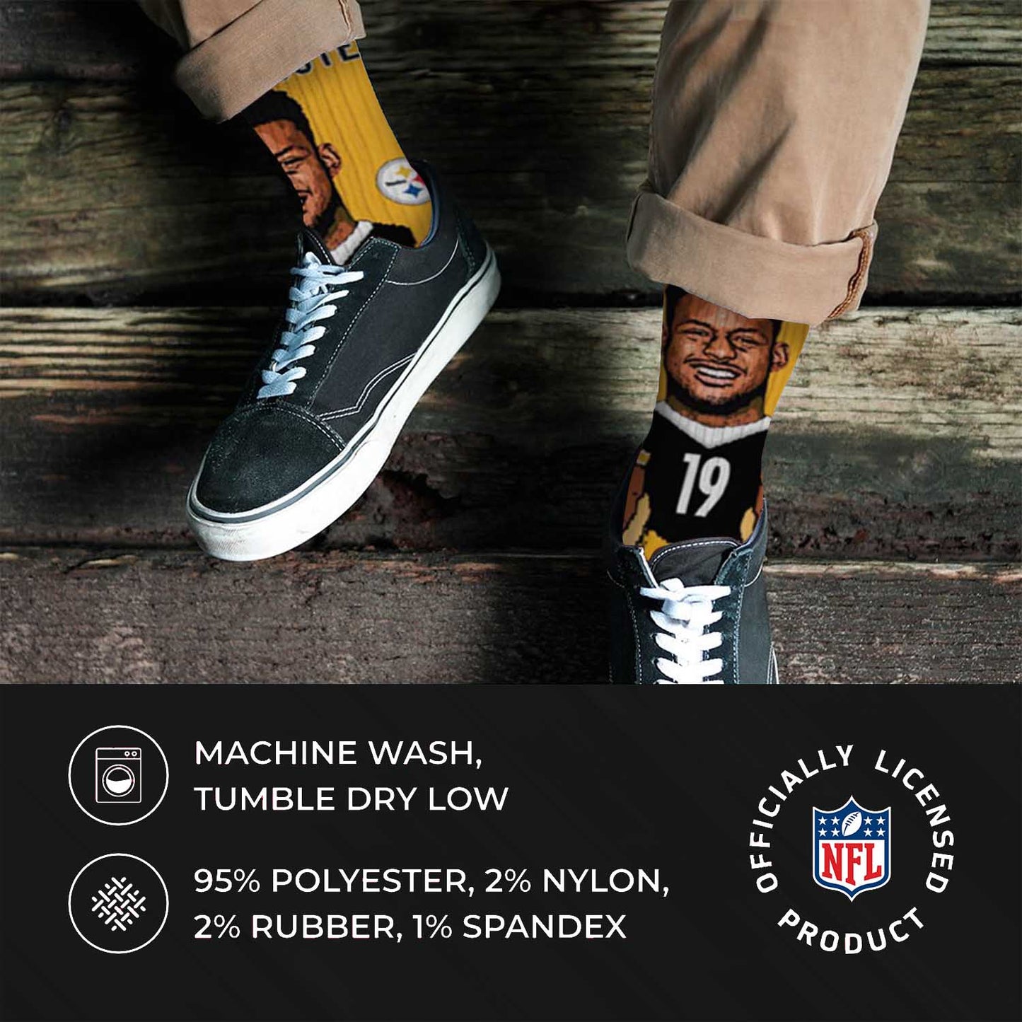 Pittsburgh Steelers NFL Adult V Curve MVP Player Crew Socks - Gold #19