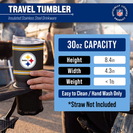 Pittsburgh Steelers  30 oz Stripe Powder Coat Tumbler | NFL Stainless - Black