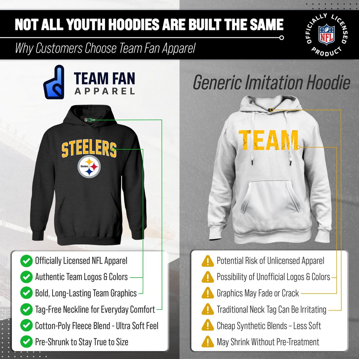 Pittsburgh Steelers NFL Youth Home Team Hoodie- Kids Hooded Sweatshirt - Black