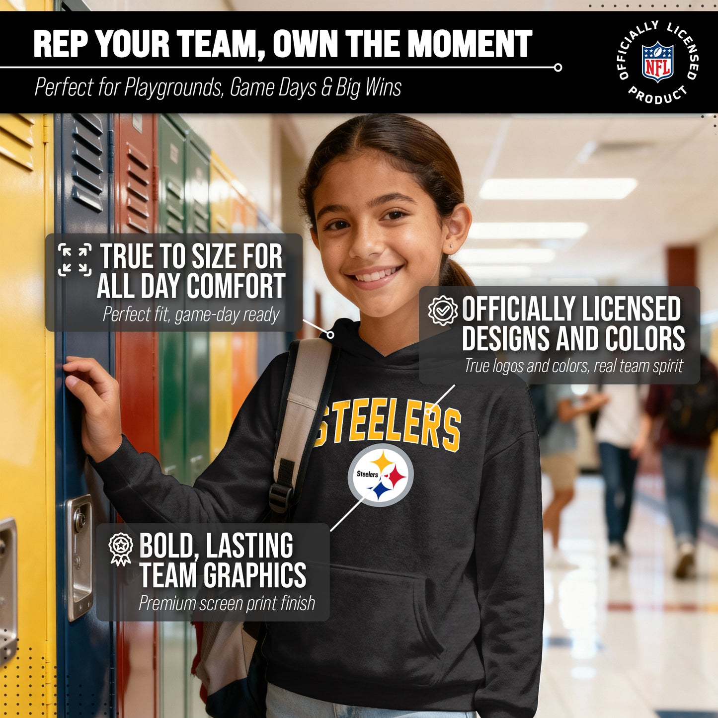 Pittsburgh Steelers NFL Youth Home Team Hoodie- Kids Hooded Sweatshirt - Black
