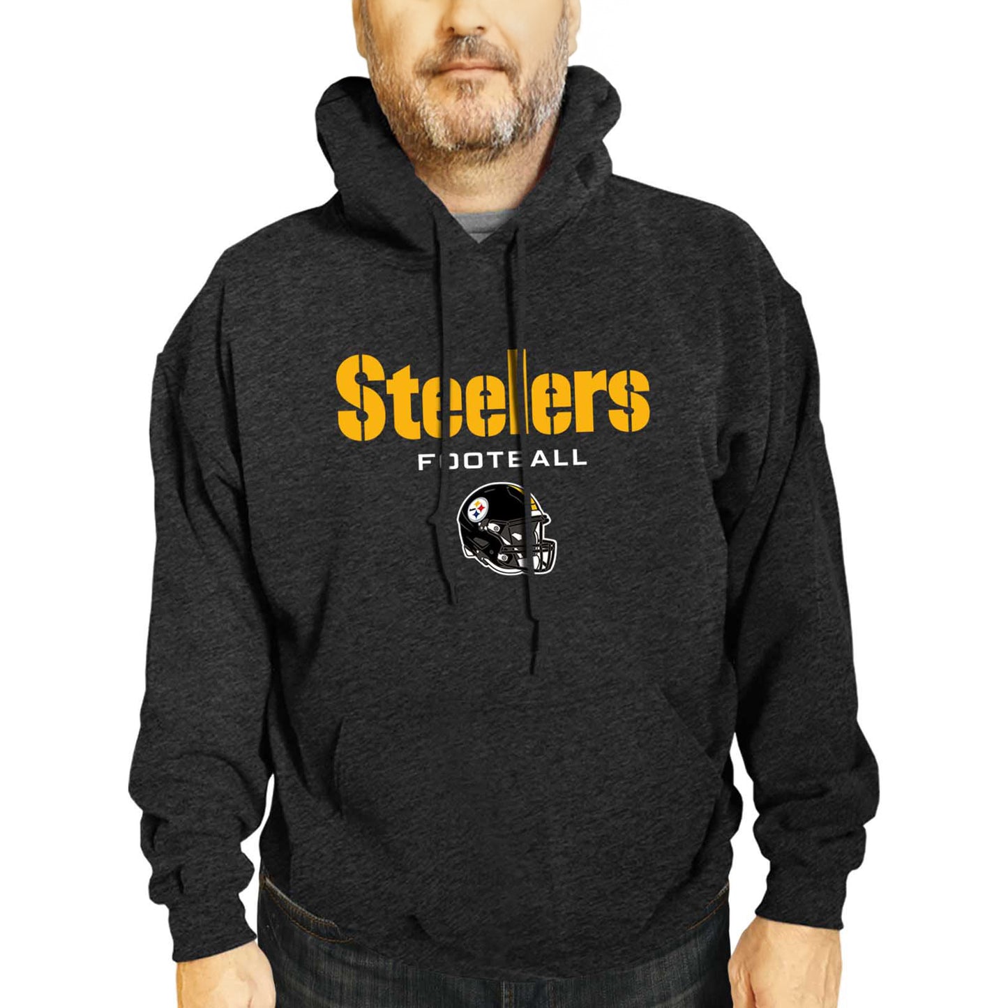 Pittsburgh Steelers Adult NFL Football Helmet Heather Hooded Sweatshirt  - Charcoal
