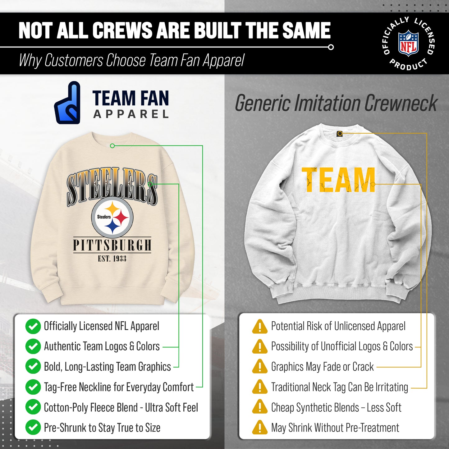 Pittsburgh Steelers Womens NFL Starstruck Crewneck Pullover - Cream