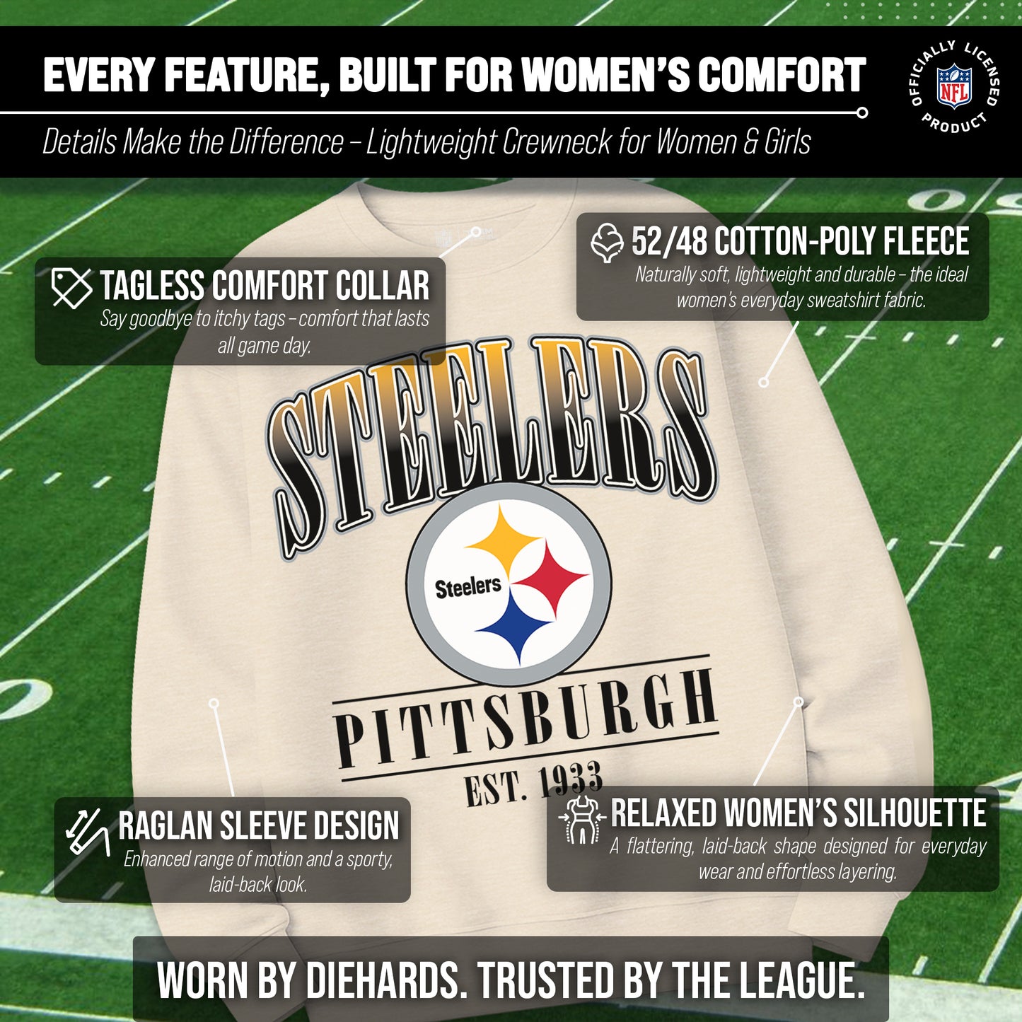 Pittsburgh Steelers Womens NFL Starstruck Crewneck Pullover - Cream