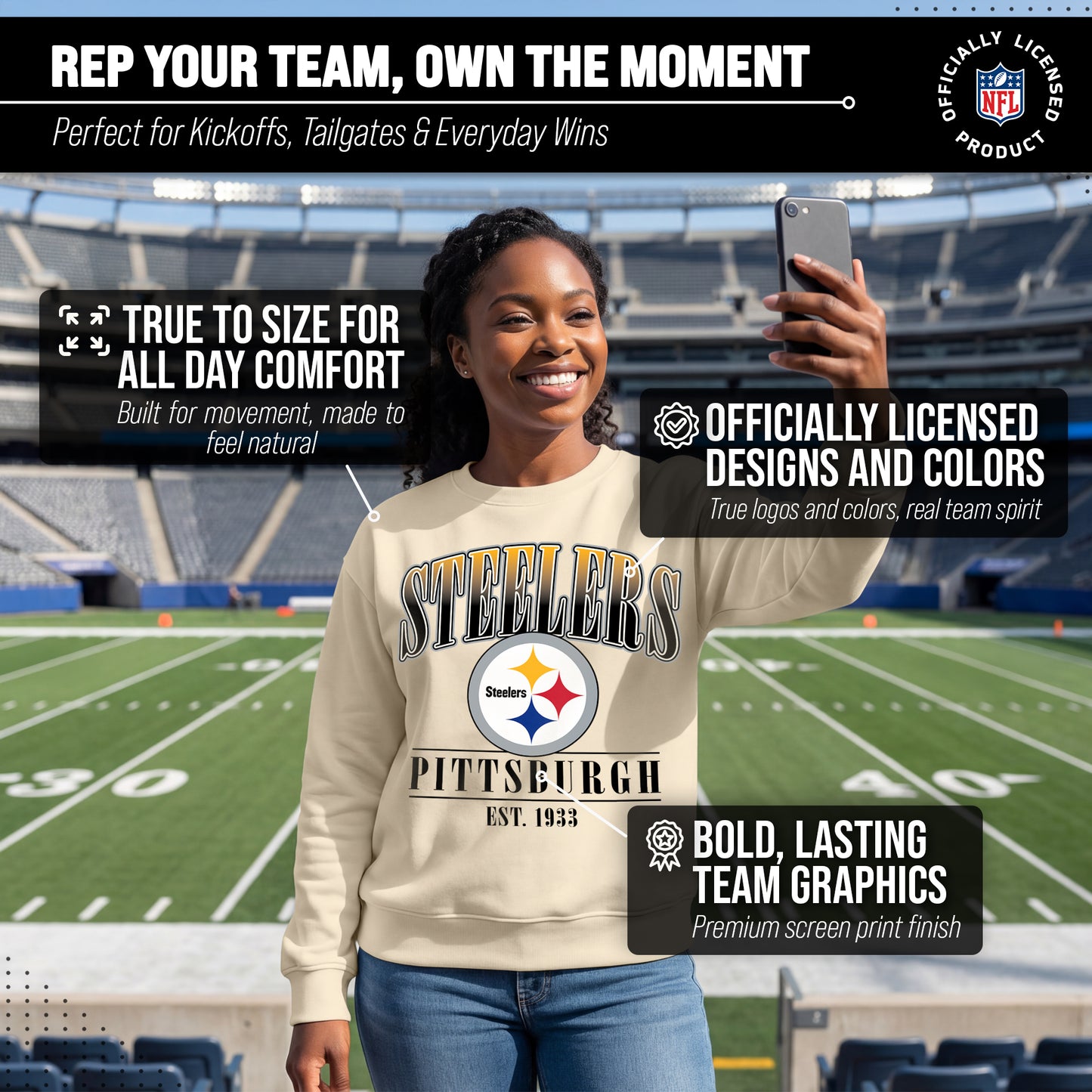 Pittsburgh Steelers Womens NFL Starstruck Crewneck Pullover - Cream