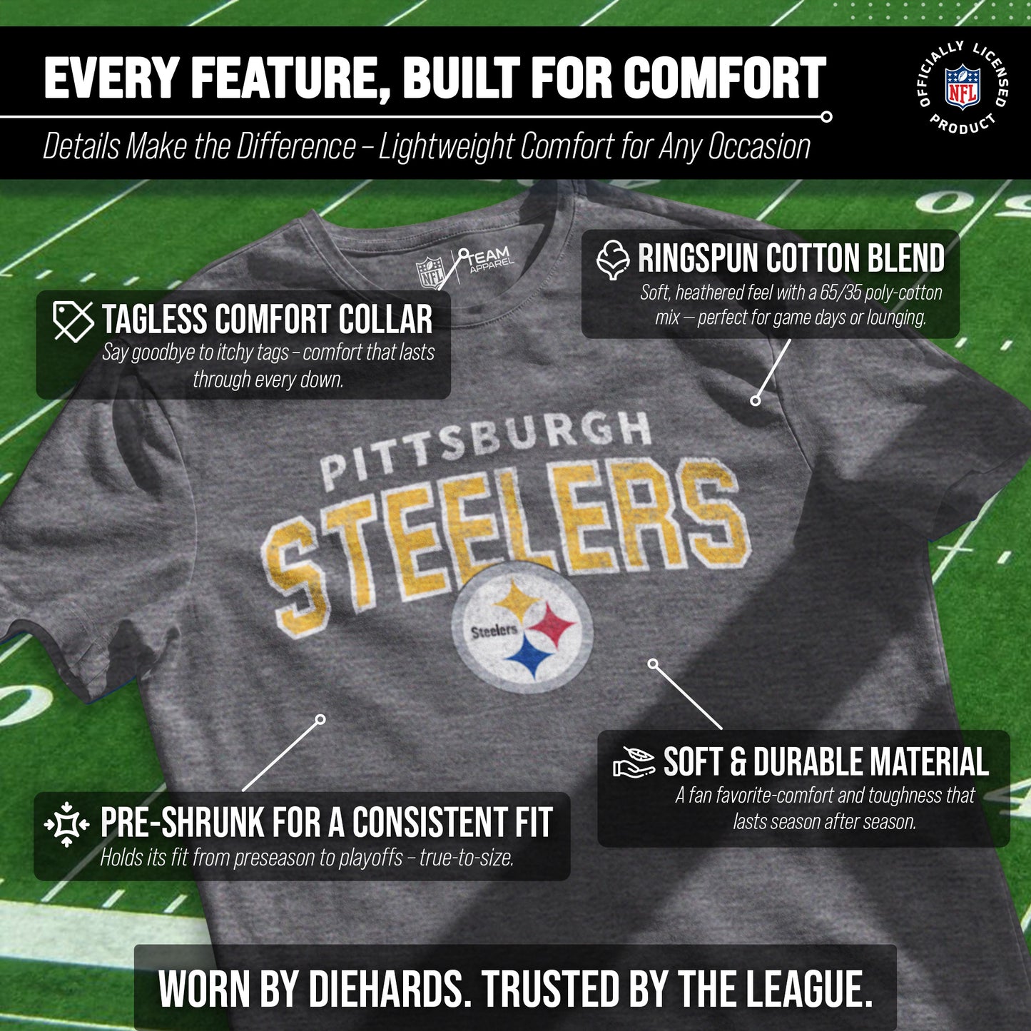 Pittsburgh Steelers NFL Starting Fresh Short Sleeve Heather T-Shirt - Sport Gray