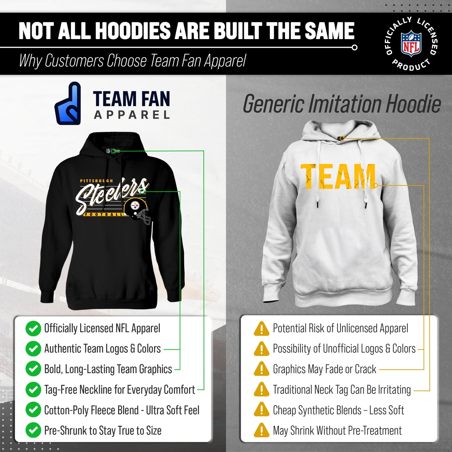 Pittsburgh Steelers Ladies NFL Scrimmage Line Fleece Pullover Hooded Sweatshirt - Black