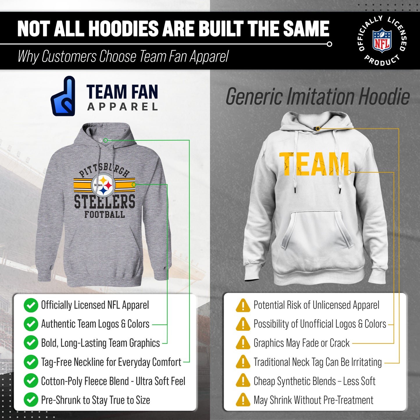 Pittsburgh Steelers NFL Team Stripe Hooded Sweatshirt- Soft Pullover Sports Hoodie For Men & Women - Sport Gray
