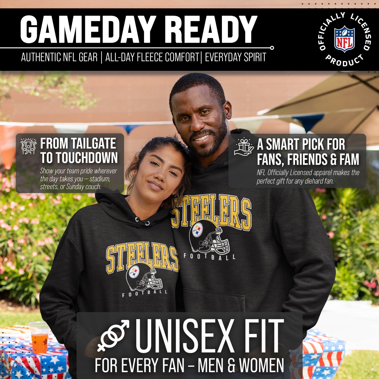 Pittsburgh Steelers NFL Adult Unisex All Star Soft Fleece Hooded Sweatshirt - Black Heather