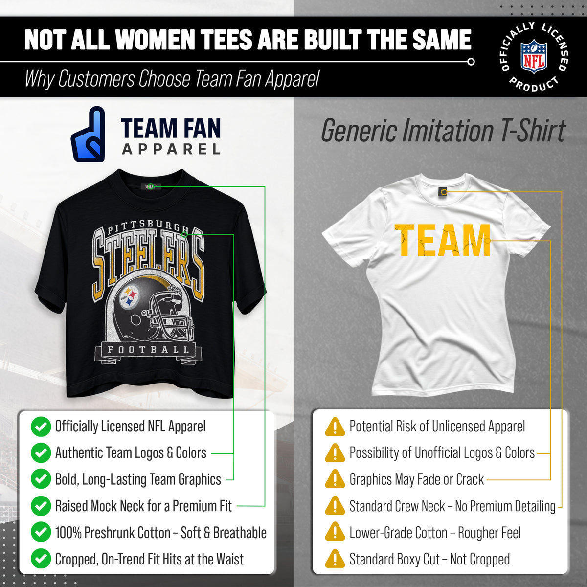 Pittsburgh Steelers  Women's Franchise Helmet Crop T-Shirt Mock Neck - Black