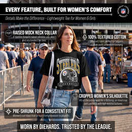 Pittsburgh Steelers  Women's Franchise Helmet Crop T-Shirt Mock Neck - Black