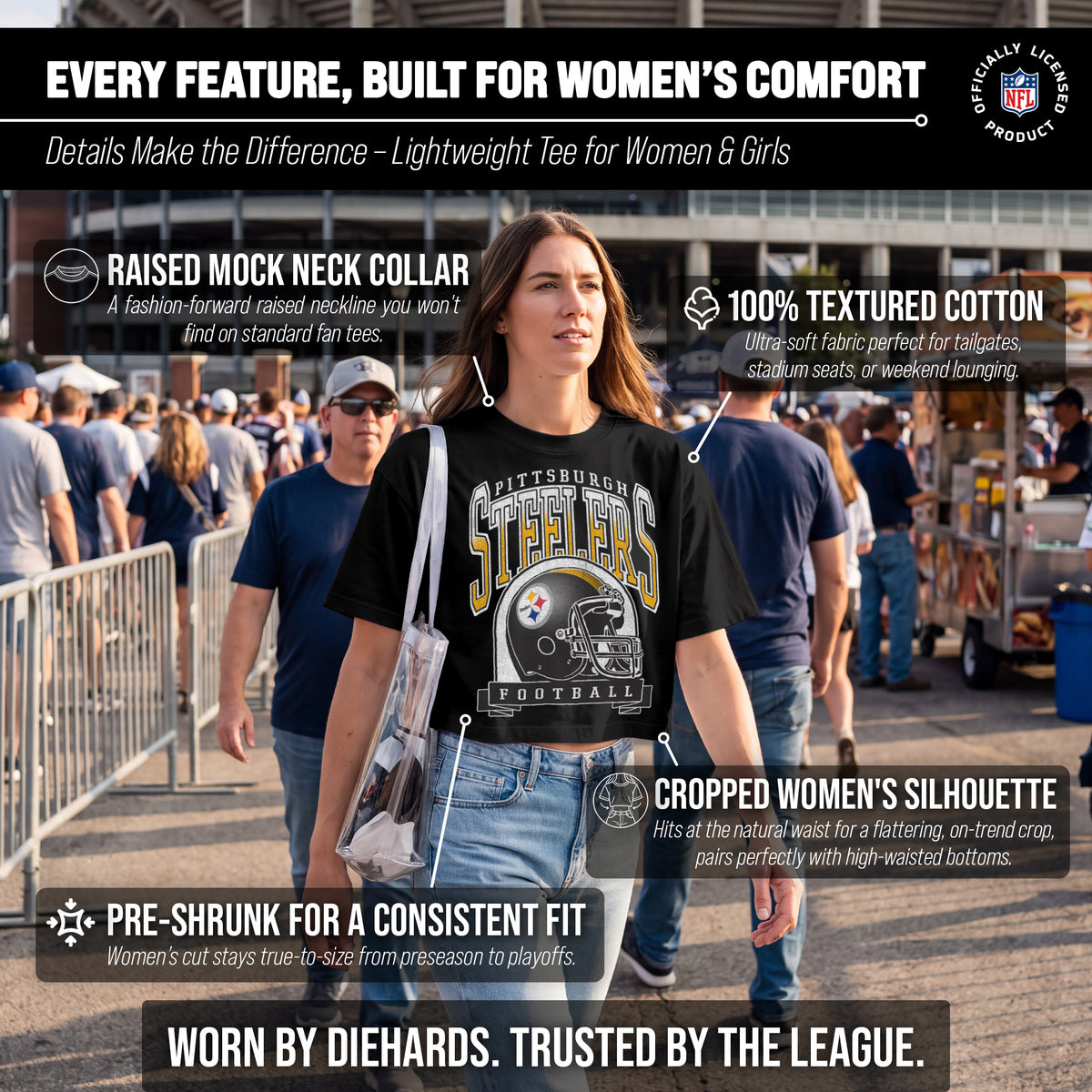 Pittsburgh Steelers  Women's Franchise Helmet Crop T-Shirt Mock Neck - Black