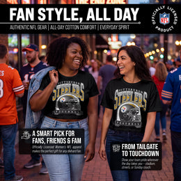 Pittsburgh Steelers  Women's Franchise Helmet Crop T-Shirt Mock Neck - Black