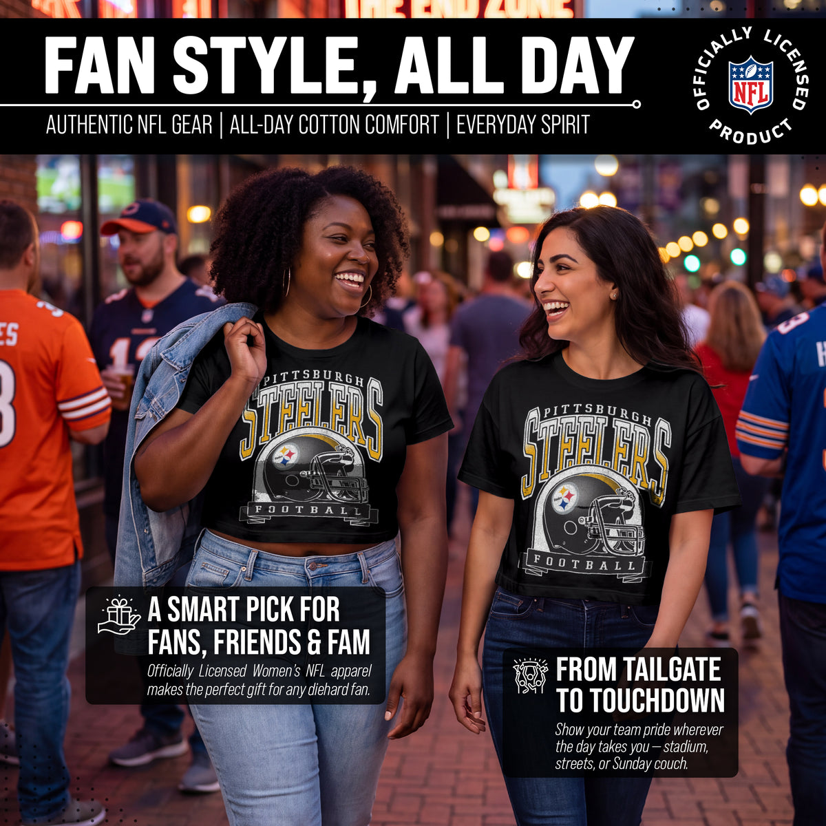 Pittsburgh Steelers  Women's Franchise Helmet Crop T-Shirt Mock Neck - Black