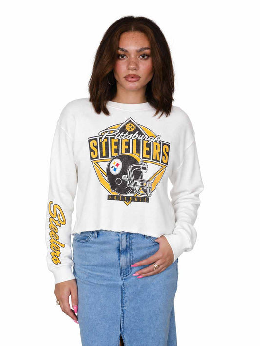 Pittsburgh Steelers  Women's Franchise Helmet Cut Crop Crewneck - White