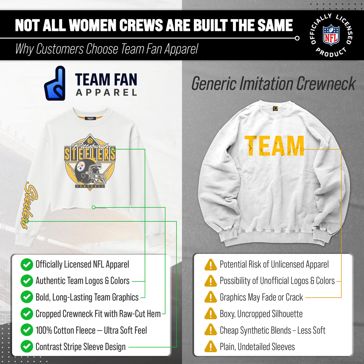 Pittsburgh Steelers  Women's Franchise Helmet Cut Crop Crewneck - White