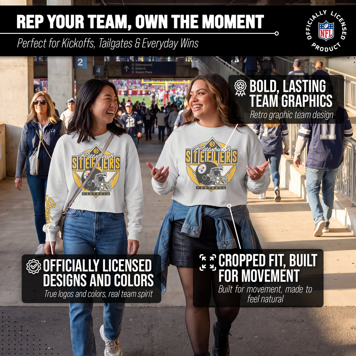 Pittsburgh Steelers  Women's Franchise Helmet Cut Crop Crewneck - White