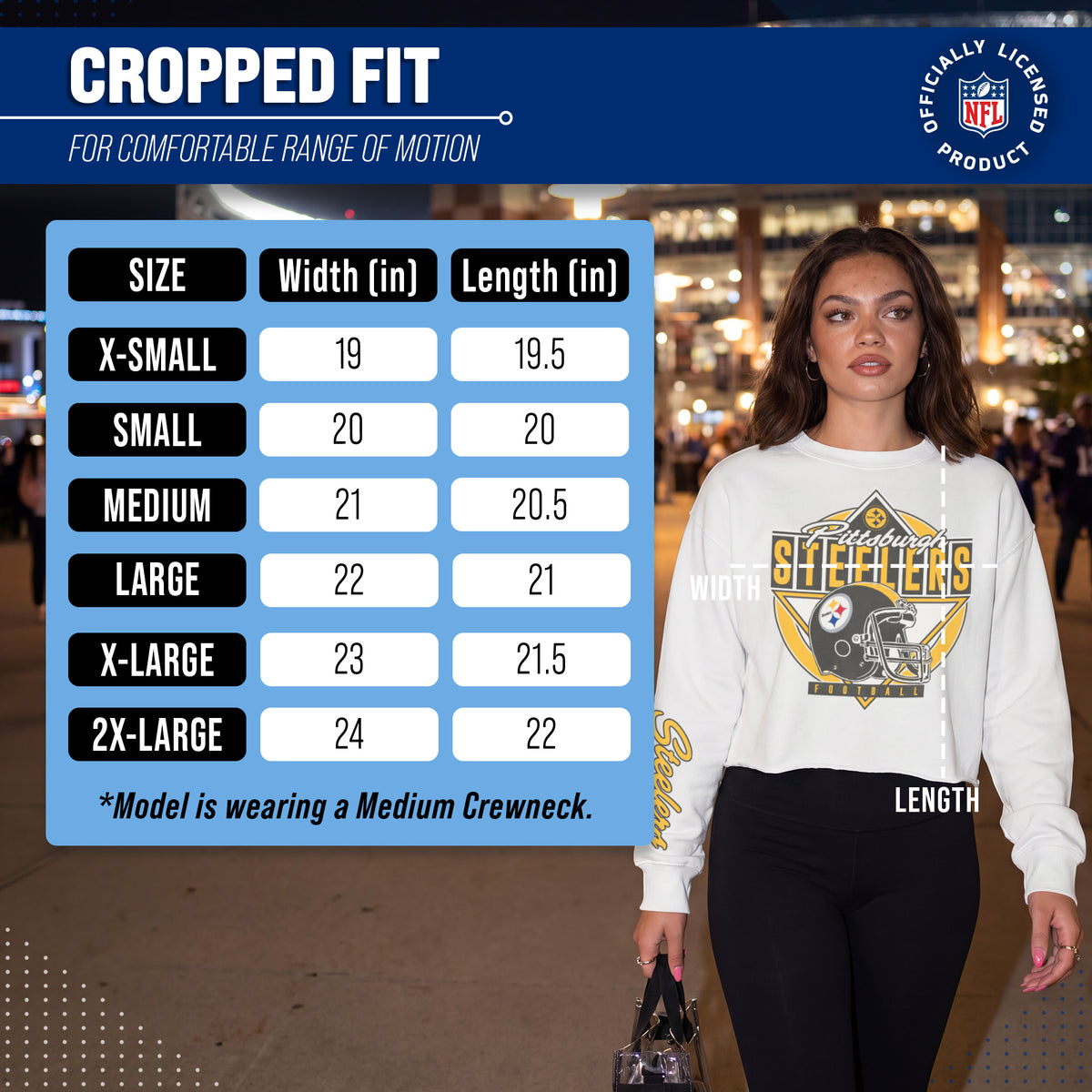 Pittsburgh Steelers  Women's Franchise Helmet Cut Crop Crewneck - White
