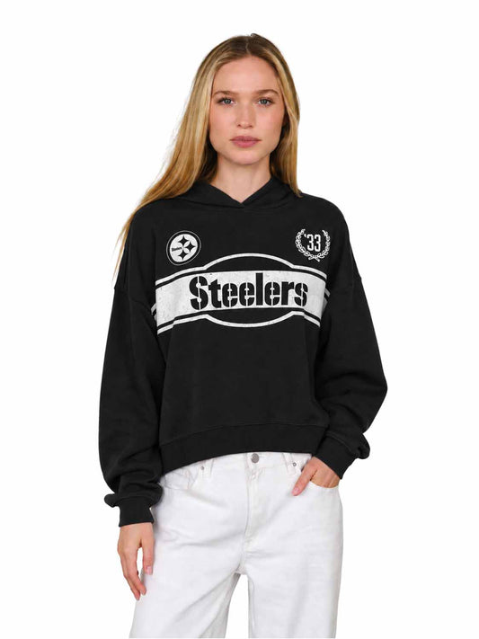 Pittsburgh Steelers  NFL Women's Franchise Oversized Crop Hoodie Fleece - Black