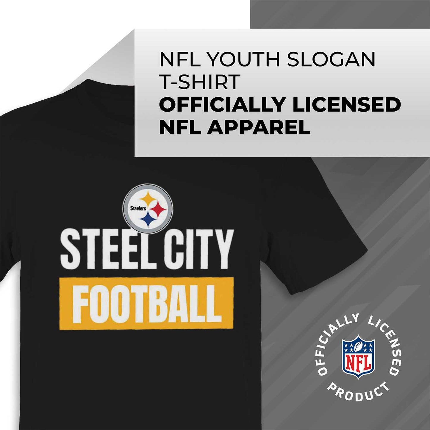 Pittsburgh Steelers NFL Youth Team Slogan Short Sleeve Lightweight T Shirt - Black