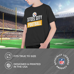 Pittsburgh Steelers NFL Youth Team Slogan Short Sleeve Lightweight T Shirt - Black
