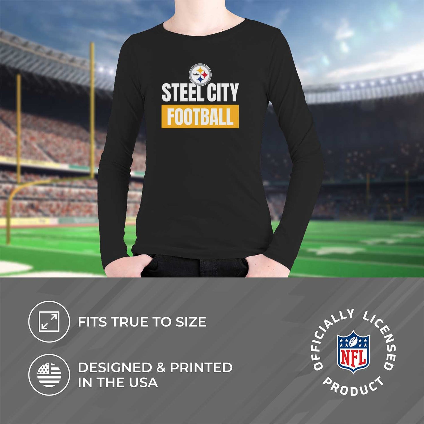 Pittsburgh Steelers NFL Youth Team Slogan Long Sleeve Shirt  - Black