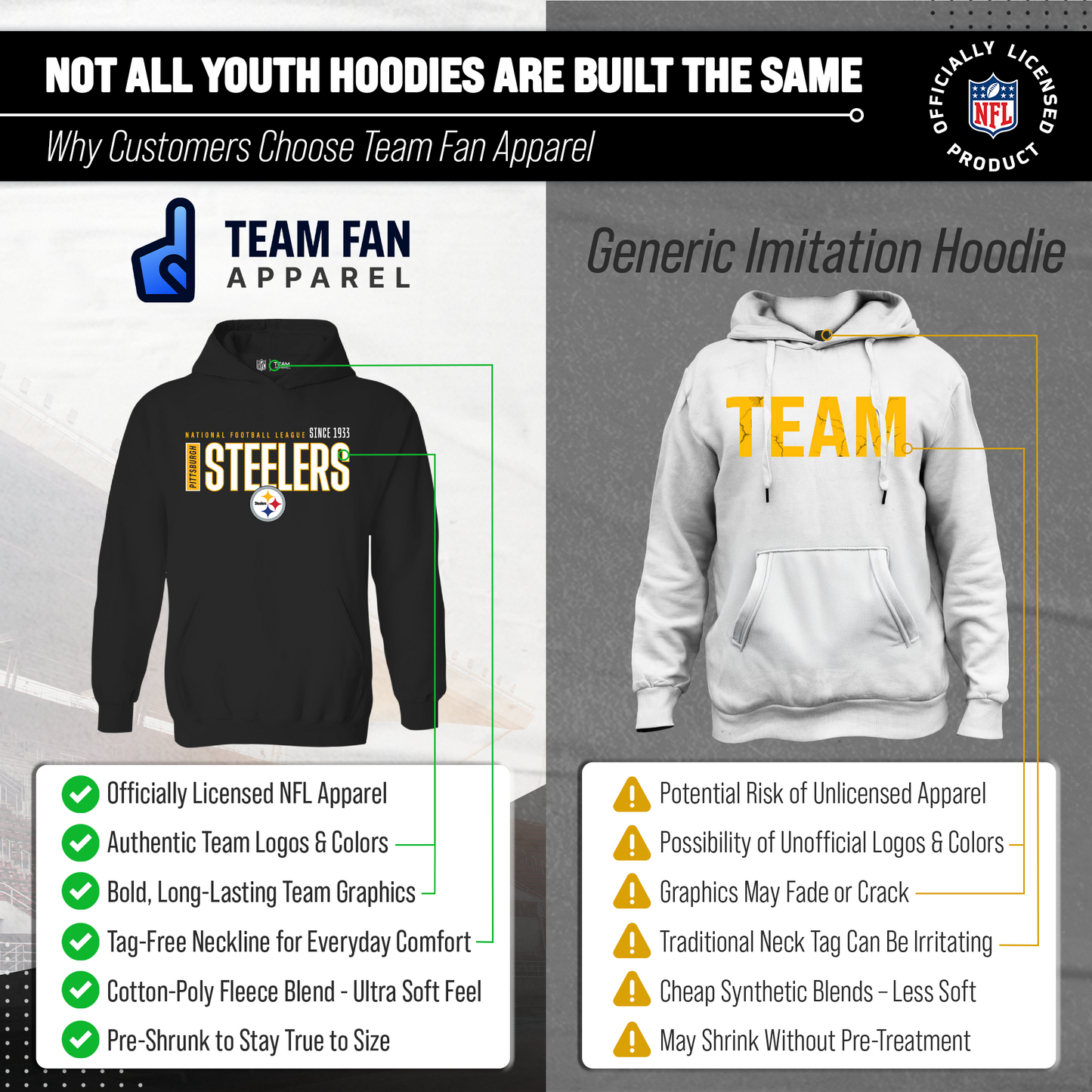 Pittsburgh Steelers NFL Youth Modern Endzone Football Fleece Hooded Sweatshirt - Black