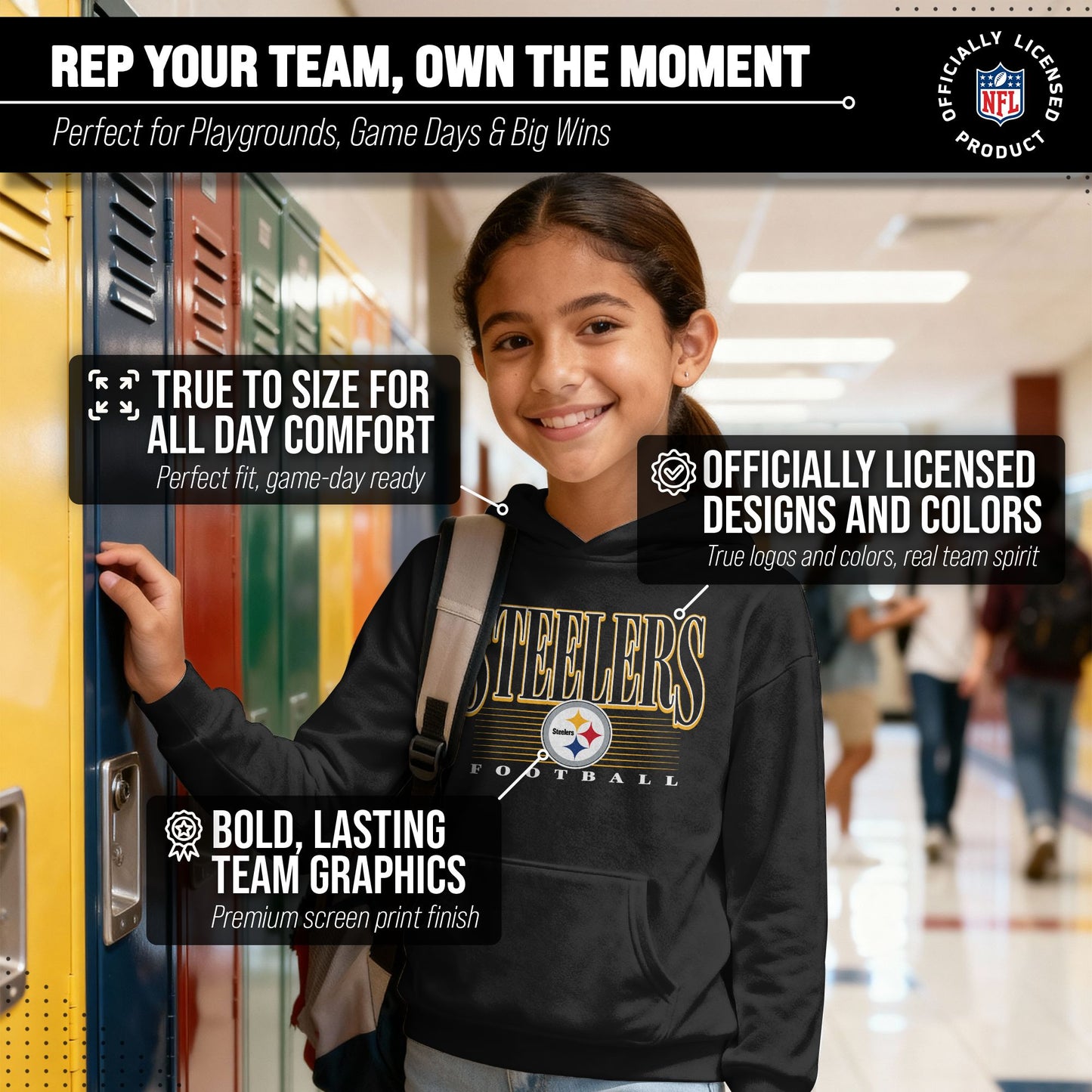 Pittsburgh Steelers NFL Youth Overtime Blueprint Football Fleece Hooded Sweatshirt - Black