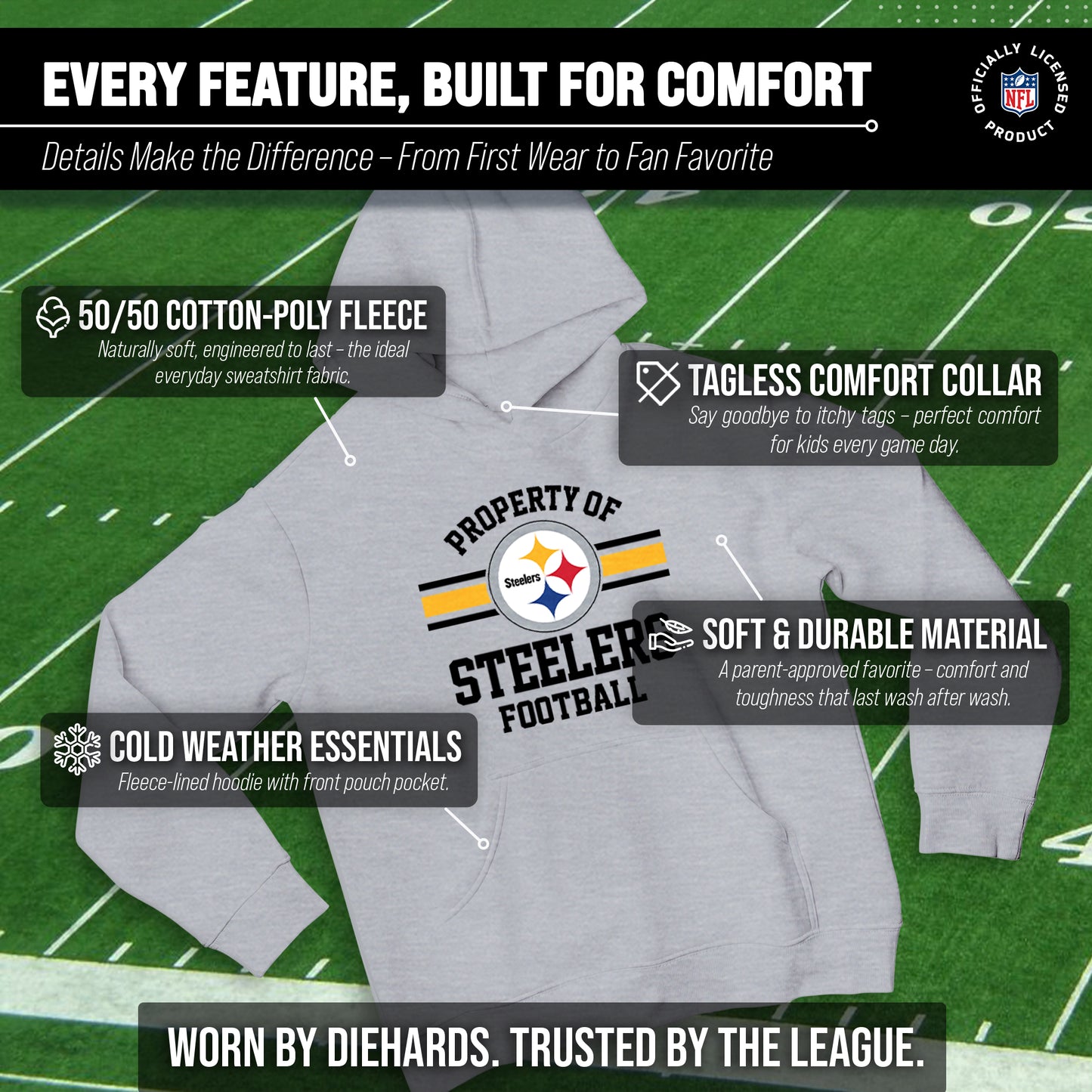 Pittsburgh Steelers NFL Youth Property Of Hooded Sweatshirt - Sport Gray