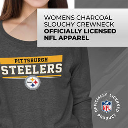 Pittsburgh Steelers NFL Womens Team Block French Terry Slouchy Top - Charcoal
