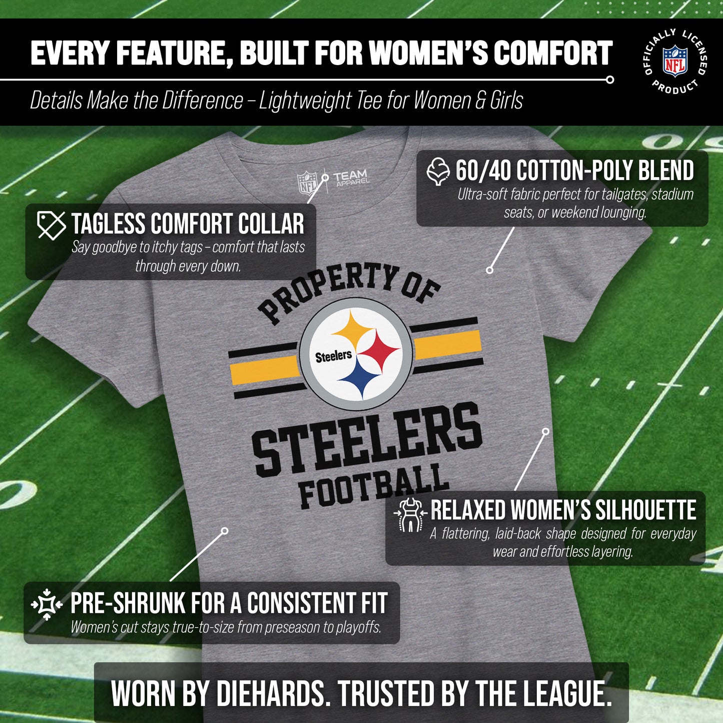 Pittsburgh Steelers NFL Womens Short Sleeve Property of Tshirt - Gray