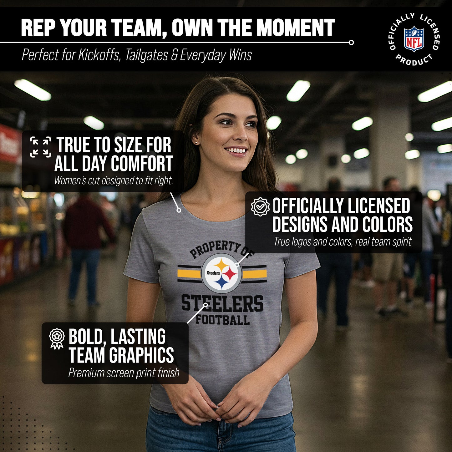 Pittsburgh Steelers NFL Womens Short Sleeve Property of Tshirt - Gray