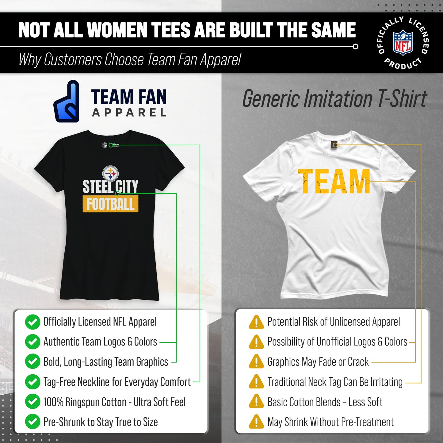 Pittsburgh Steelers NFL Womens Team Slogan Short Sleeve Tshirt - Black