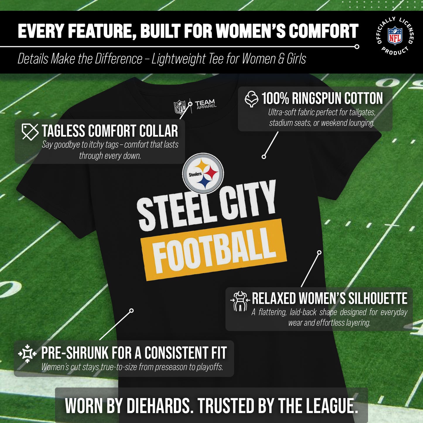 Pittsburgh Steelers NFL Womens Team Slogan Short Sleeve Tshirt - Black