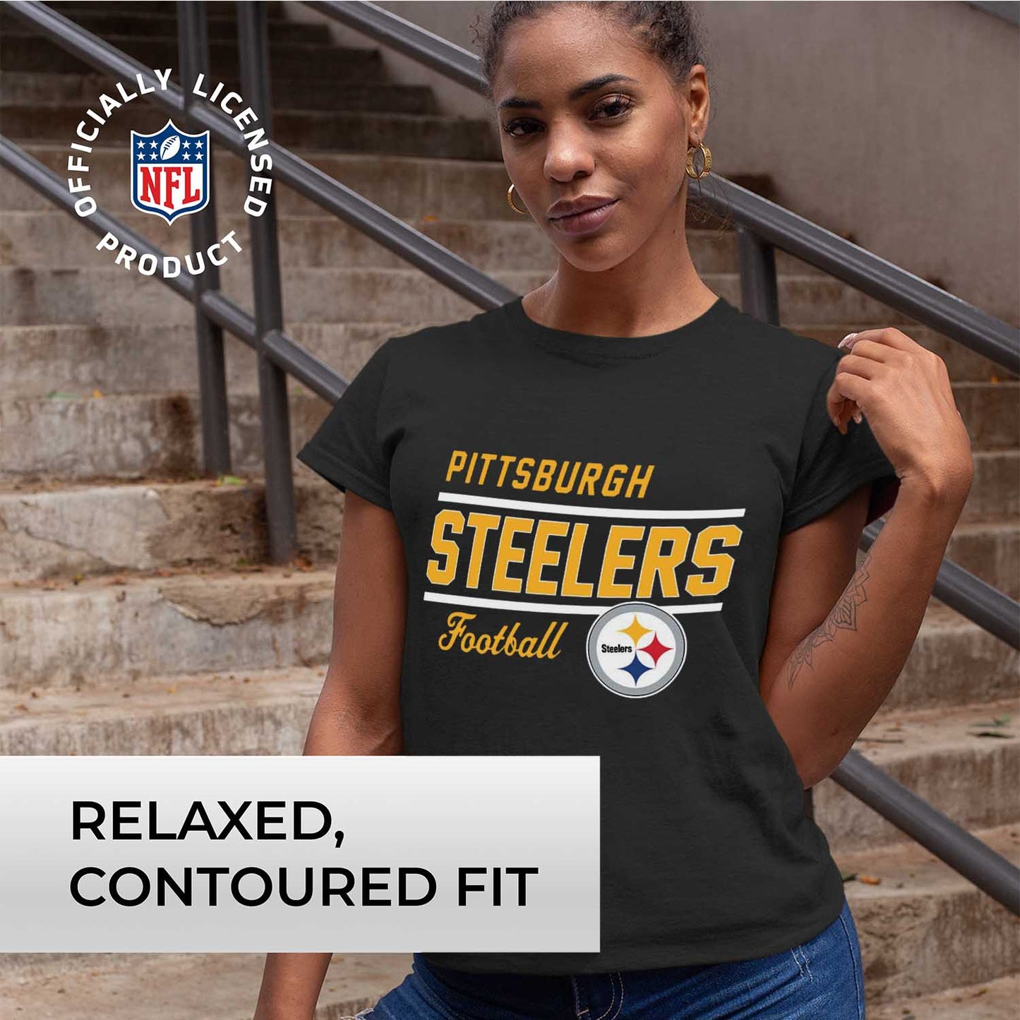 Pittsburgh Steelers NFL Womens Plus Size Relaxed Fit T-Shirt - Black