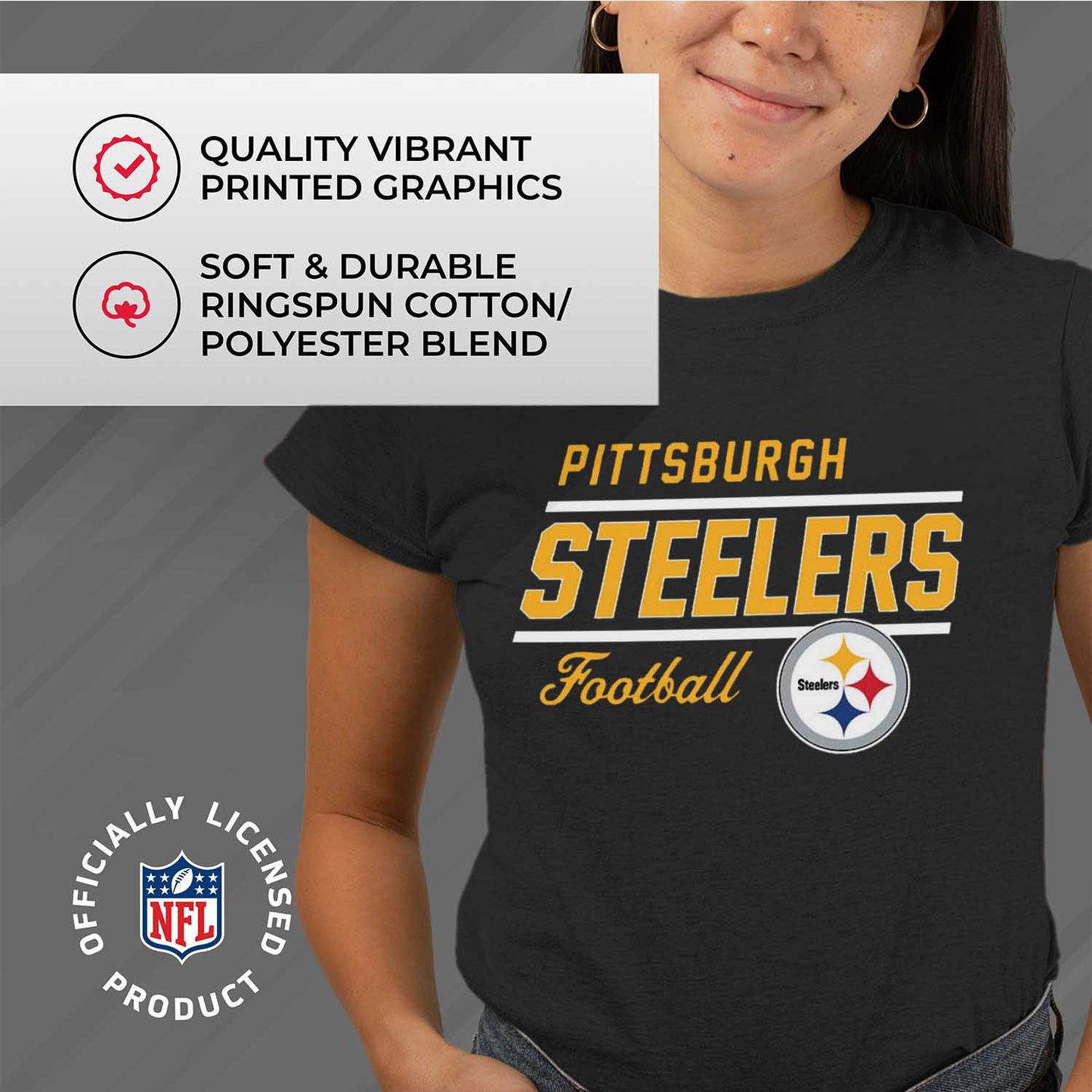 Pittsburgh Steelers NFL Womens Plus Size Relaxed Fit T-Shirt - Black