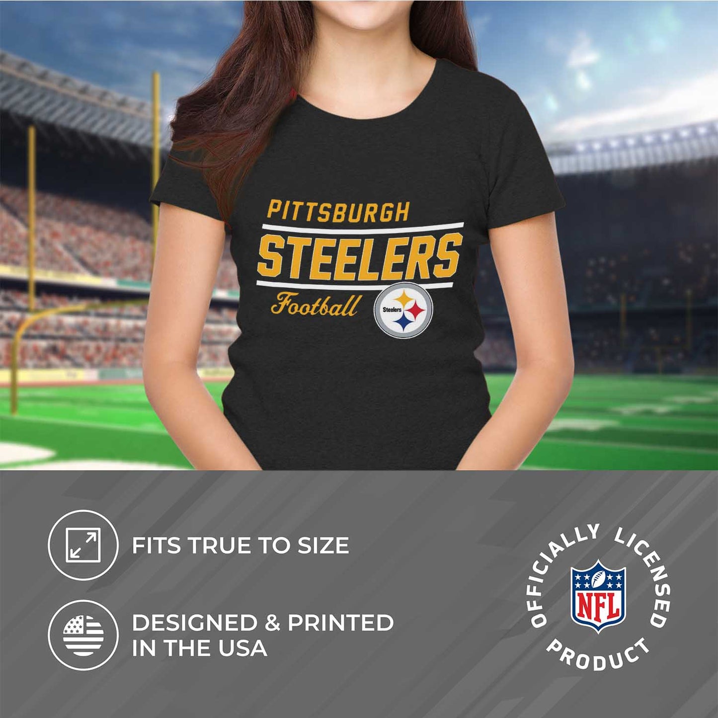 Pittsburgh Steelers NFL Womens Plus Size Relaxed Fit T-Shirt - Black