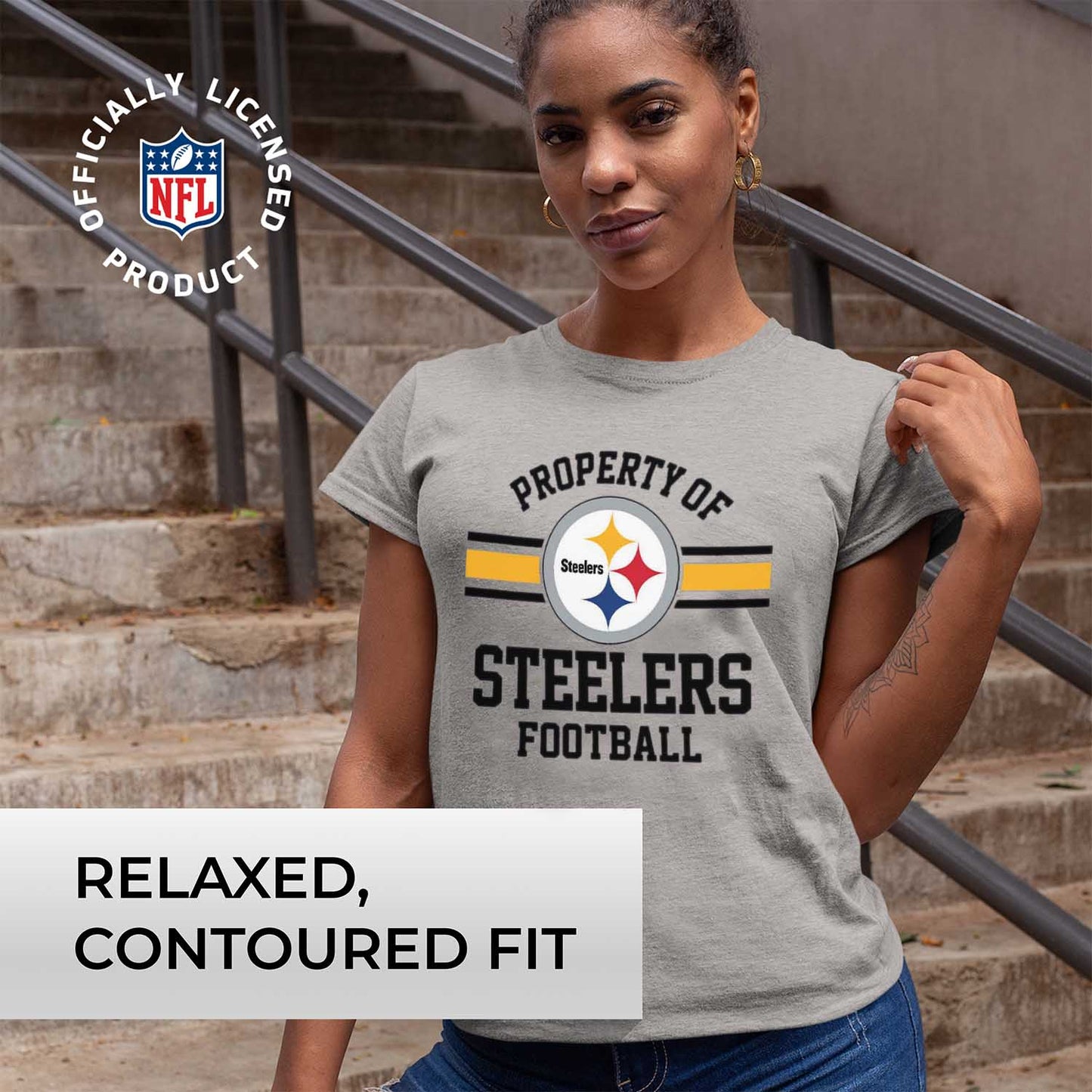 Pittsburgh Steelers NFL Women's Property Of Lightweight Plus Size T-Shirt - Sport Gray