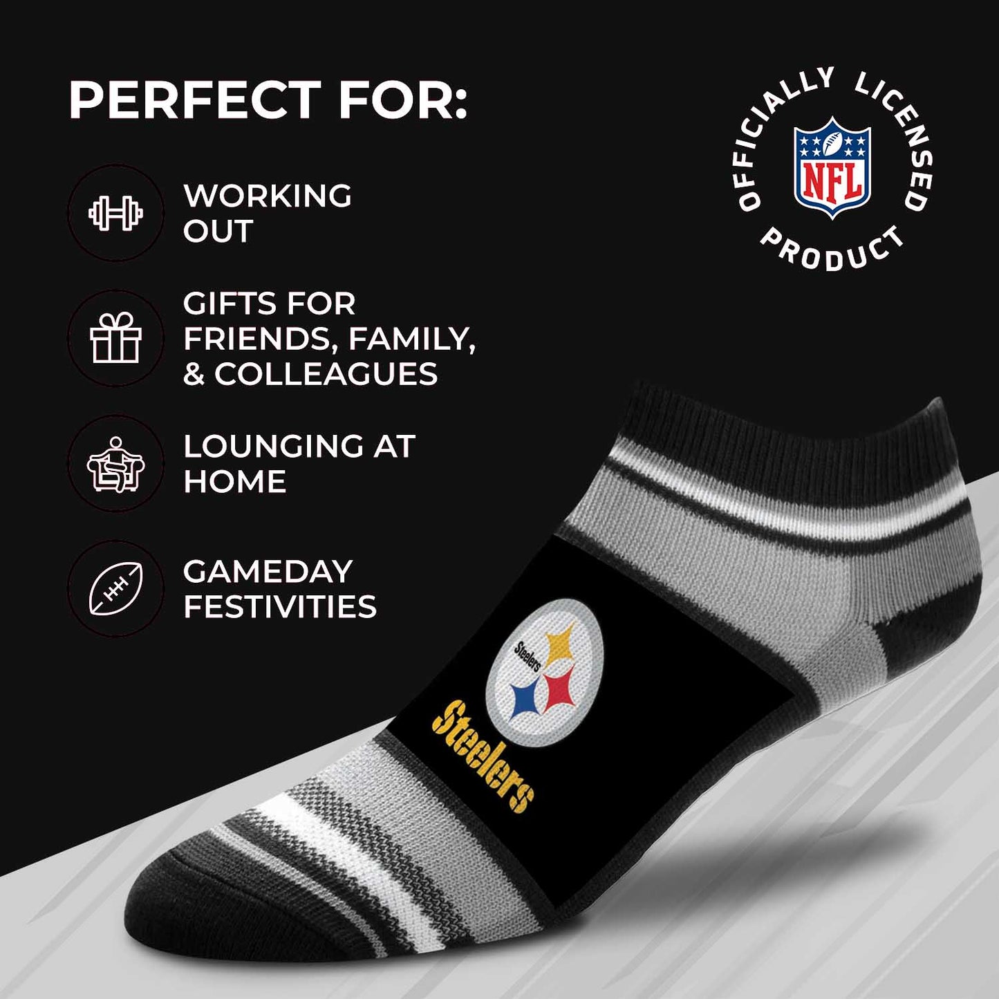 Pittsburgh Steelers NFL Adult Marquis Addition No Show Socks - Black