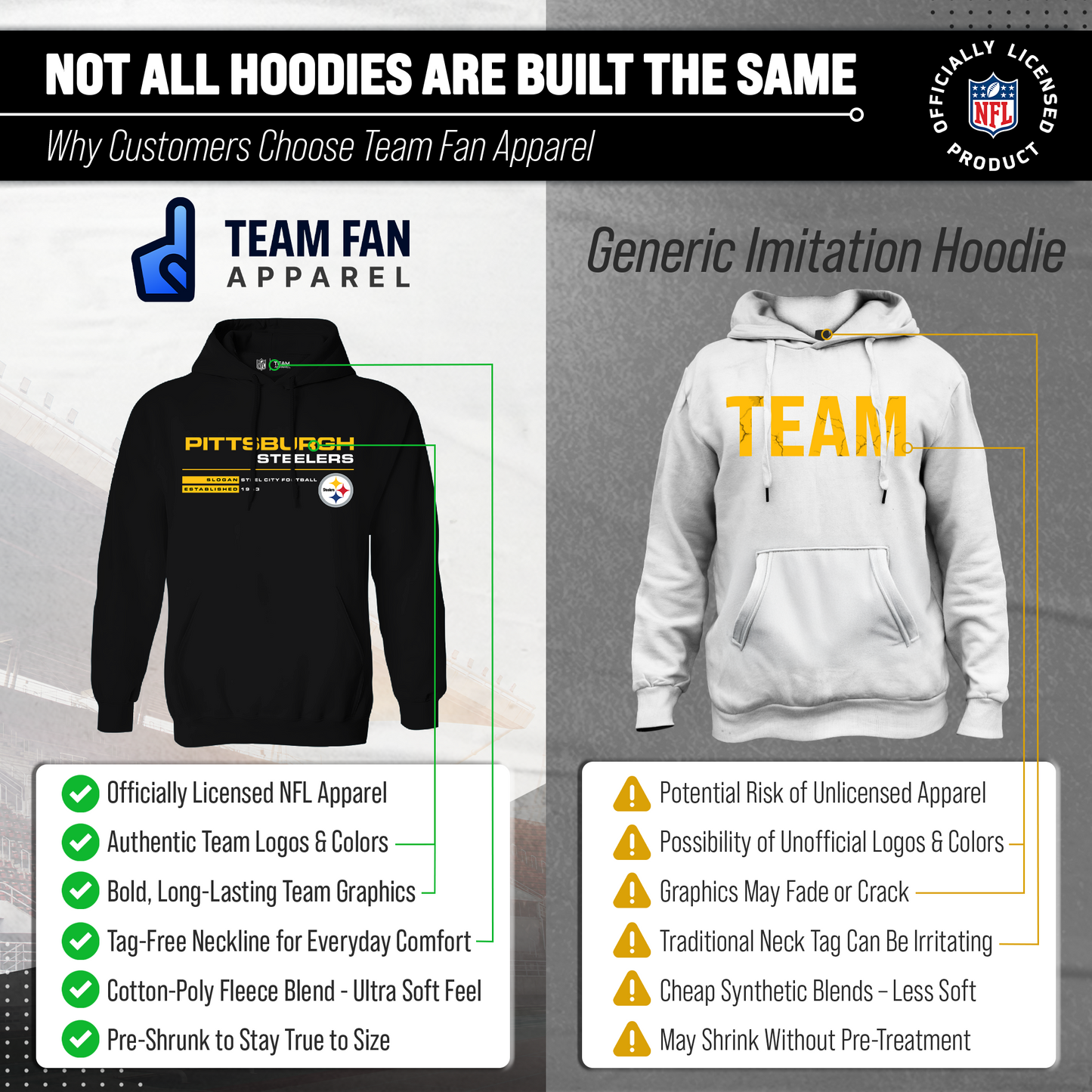 Pittsburgh Steelers Adult NFL Speed Stat Sheet Fleece Hooded Sweatshirt - Black