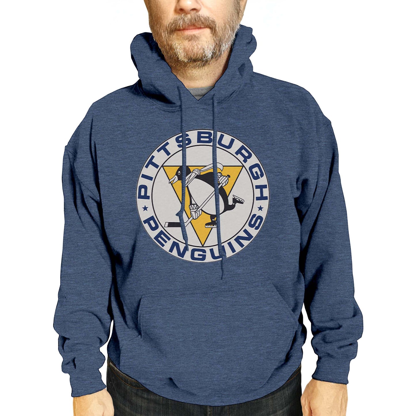 Pittsburgh Penguins Adult NHL Retro Logo Hockey Fleece Hooded Sweatshirt - Navy Heather