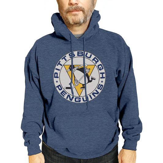 Pittsburgh Penguins Adult NHL Retro Logo Hockey Fleece Hooded Sweatshirt - Navy Heather