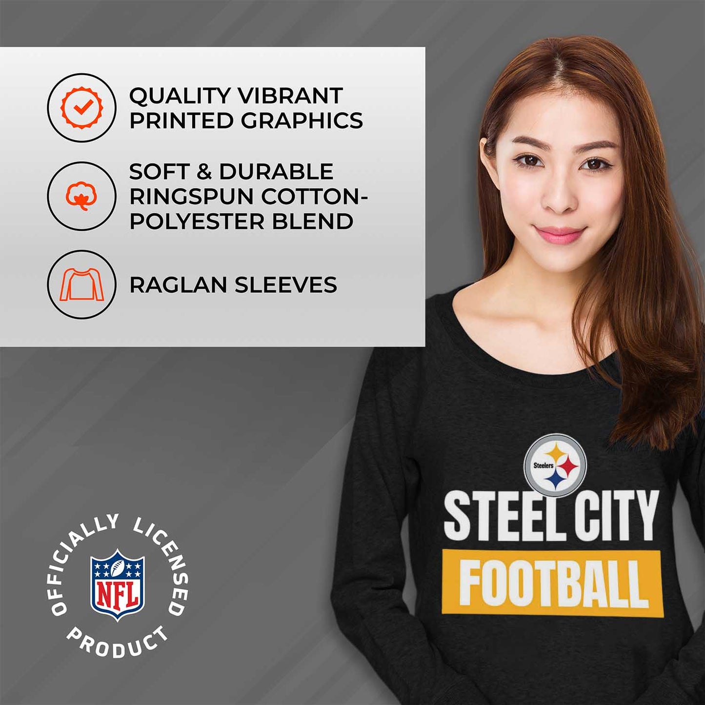 Pittsburgh Steelers NFL Womens Team Slogan Crew Neck - Black