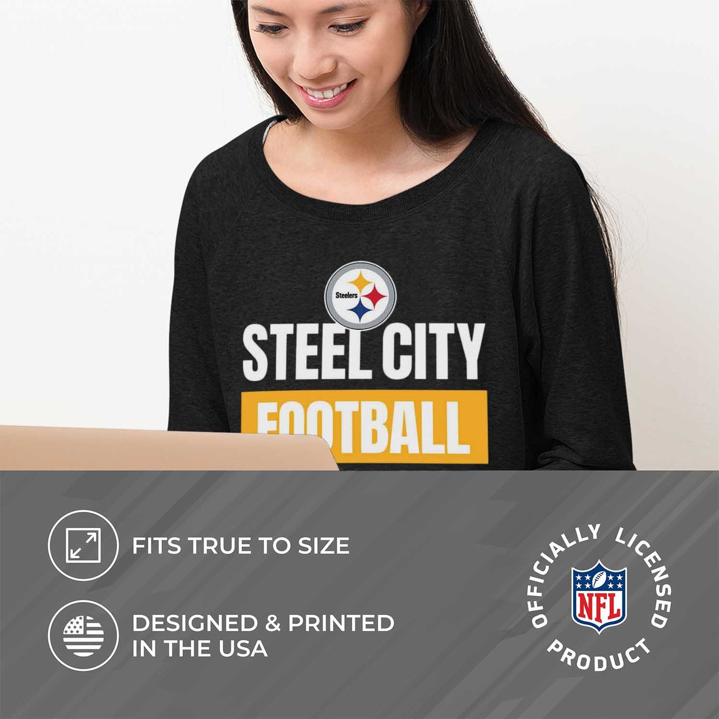 Pittsburgh Steelers NFL Womens Team Slogan Crew Neck - Black