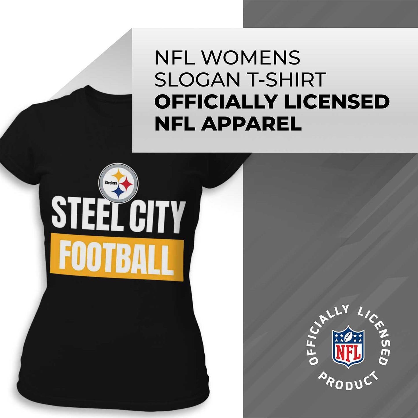 Pittsburgh Steelers NFL Womens Plus Size Team Slogan Short Sleeve T-Shirt - Black